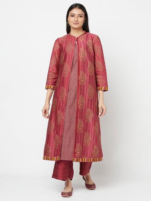 fabindia pink printed kurta palazzo set with jacket