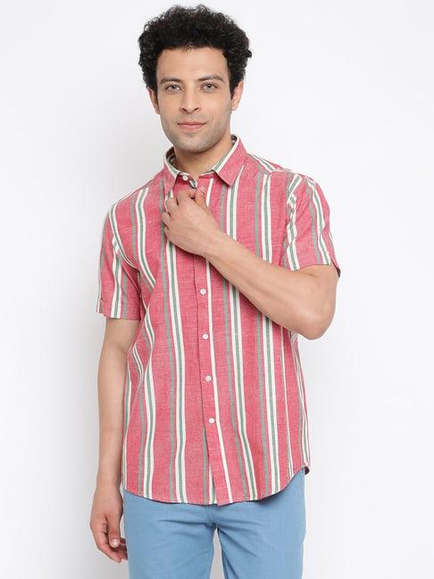 fabindia pink regular fit striped shirt