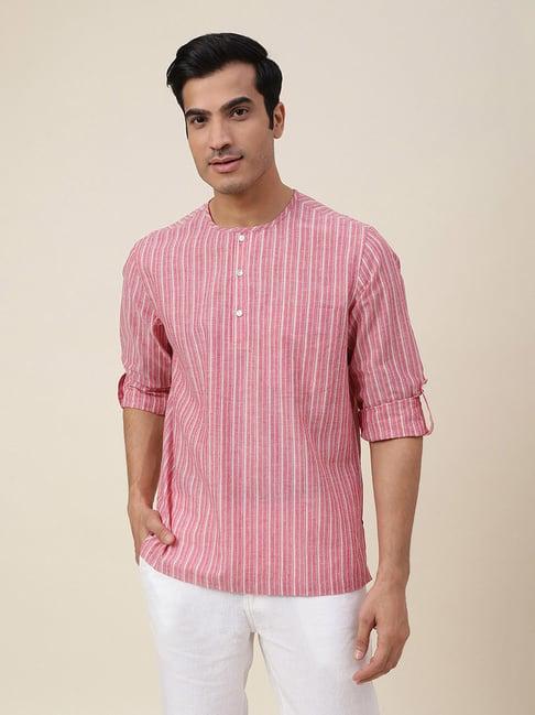 fabindia pink regular fit striped short kurta