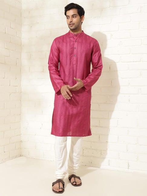 fabindia pink slim fit embroidered kurta