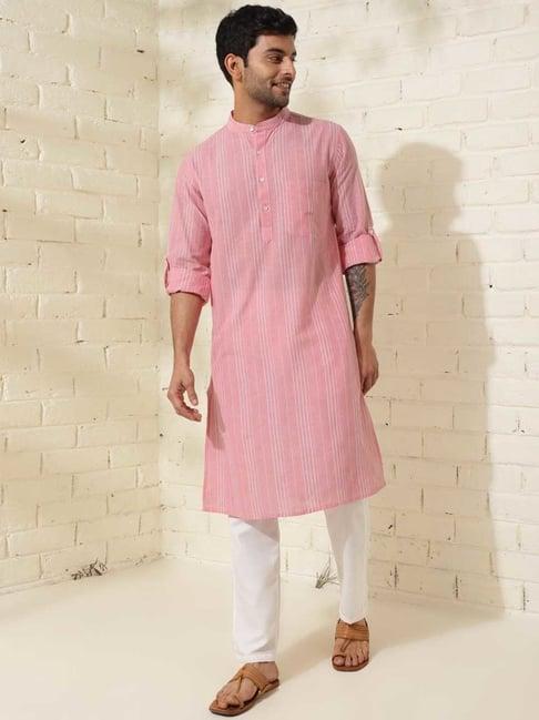 fabindia pink slim fit striped kurta