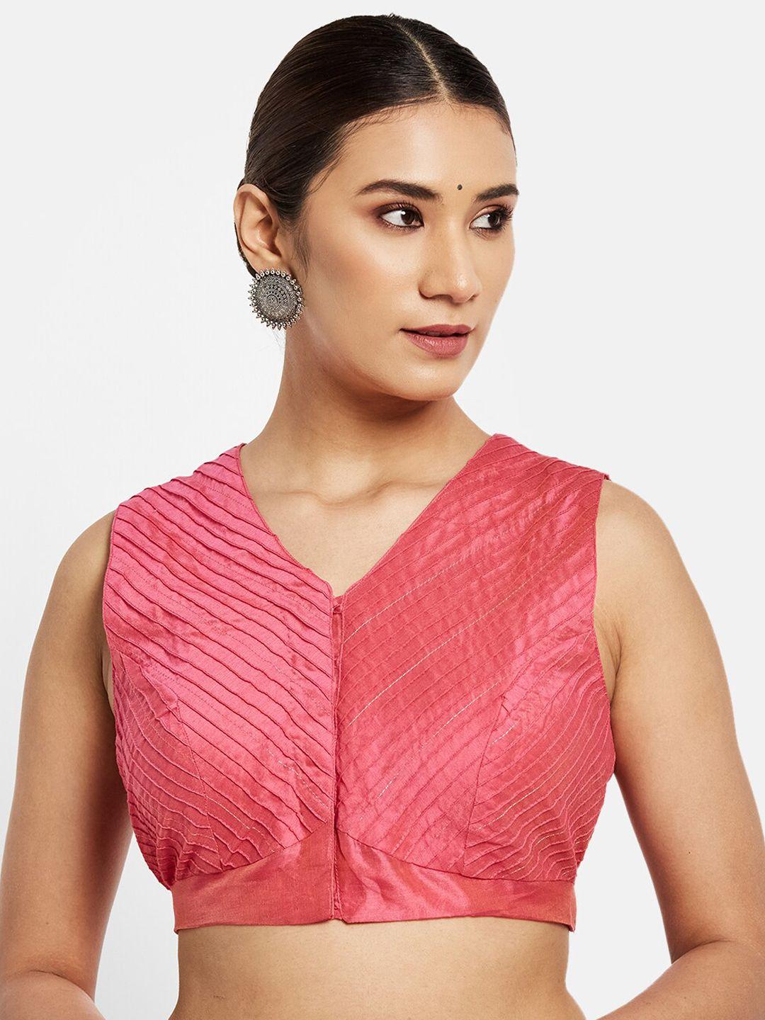 fabindia pink solid pintucks saree blouse