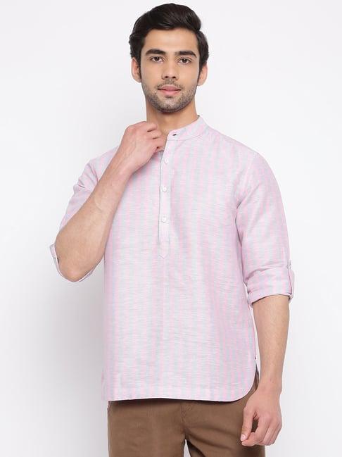 fabindia pink striped mandarin collar short kurta