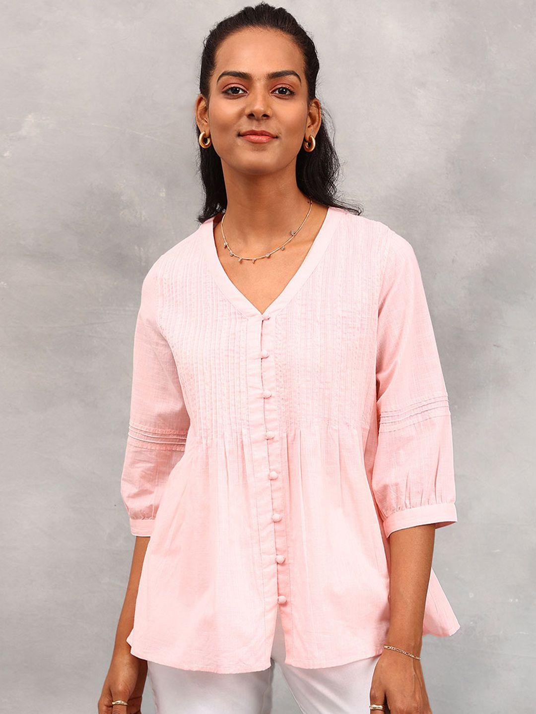 fabindia pink v-neck cotton top