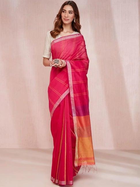 fabindia pink viscose blend woven sari