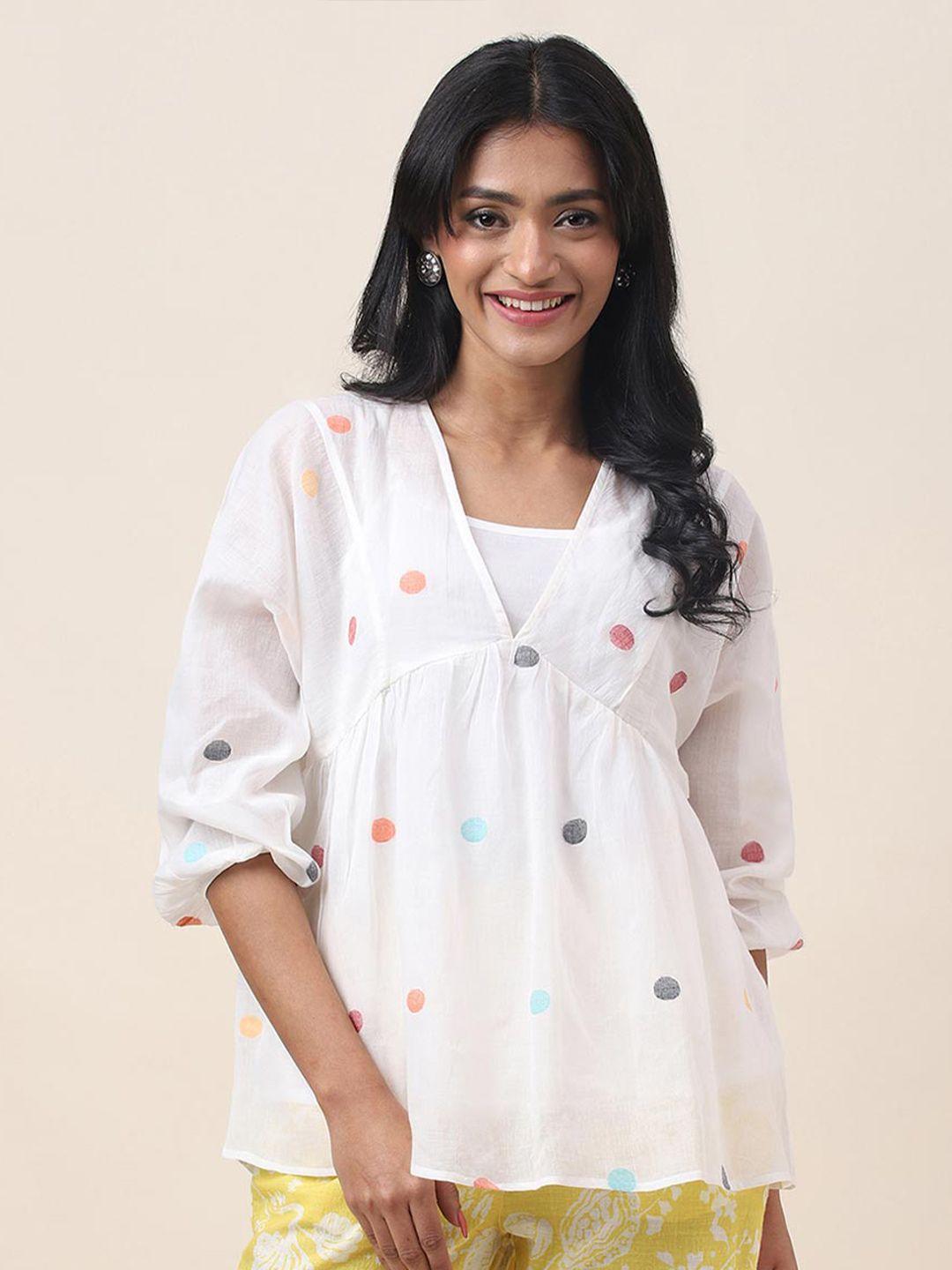 fabindia polka dots printed cotton top