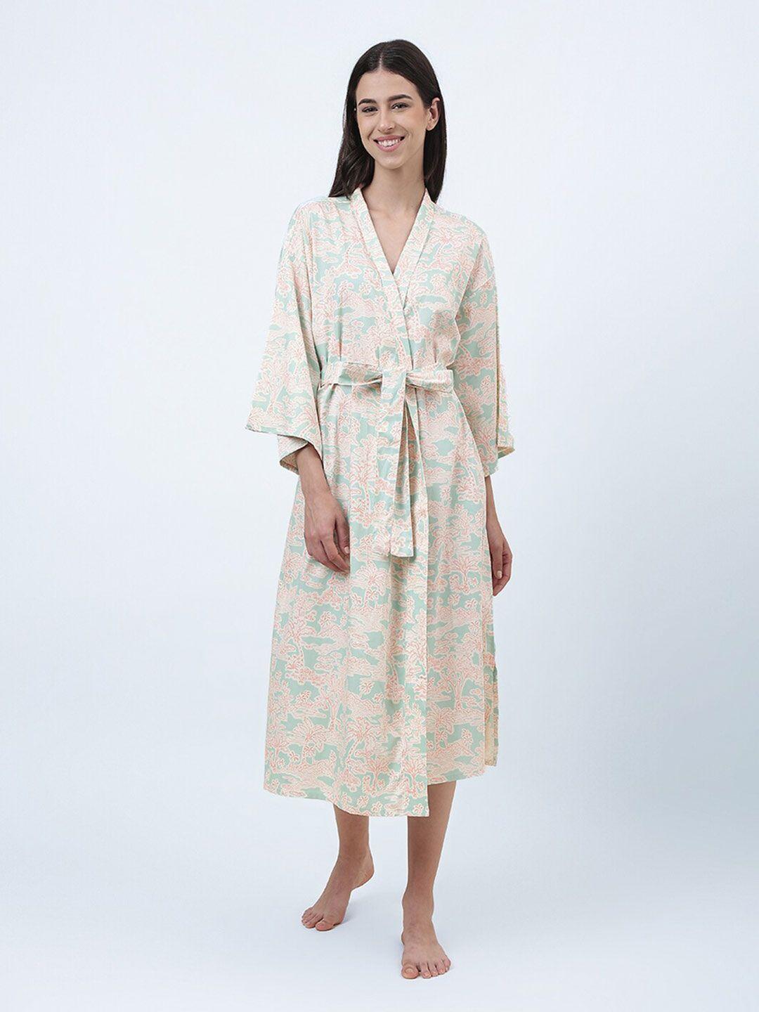 fabindia printed cotton robe with belt