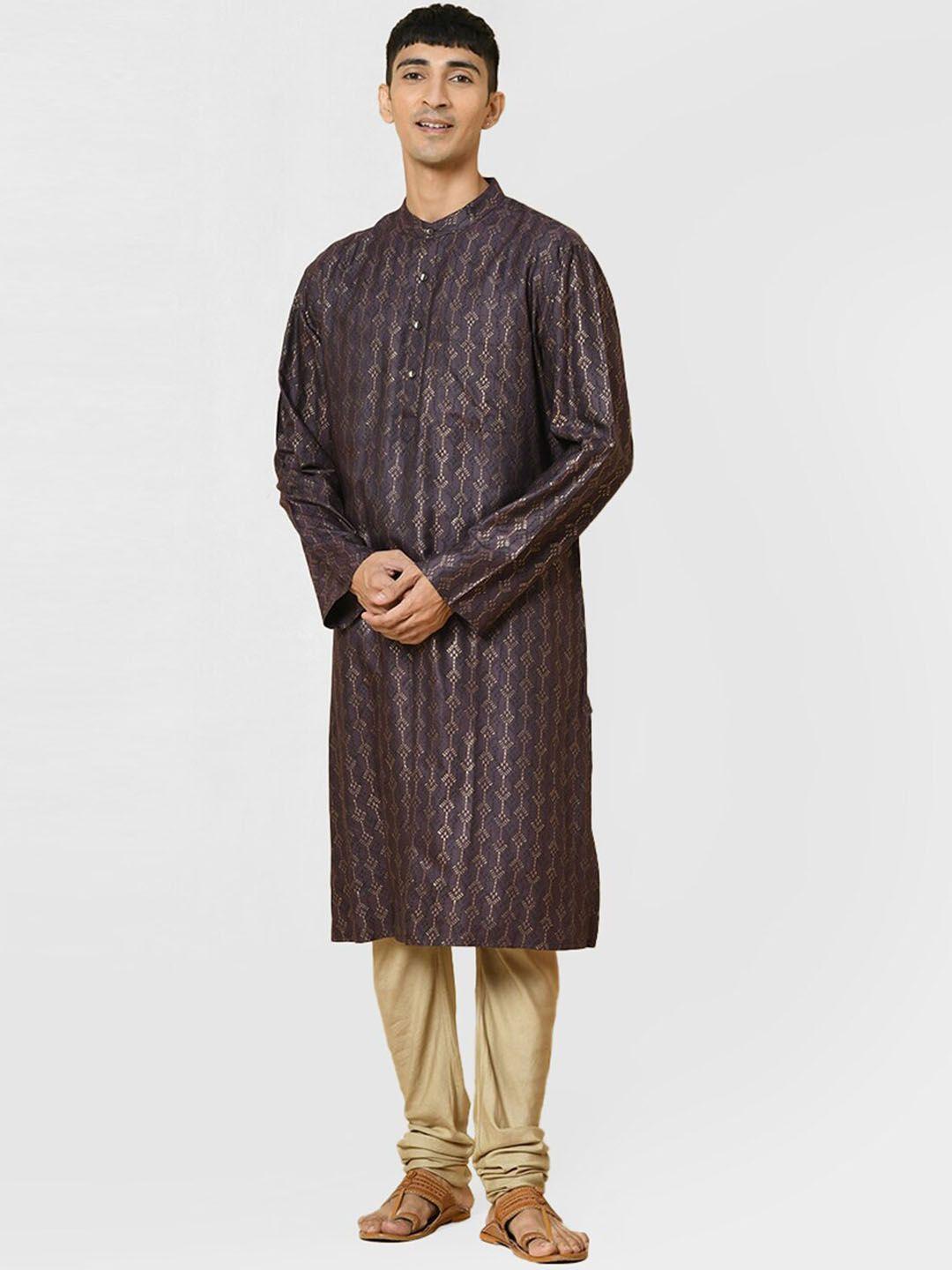 fabindia printed mandarin collar long sleeve thread work kurta