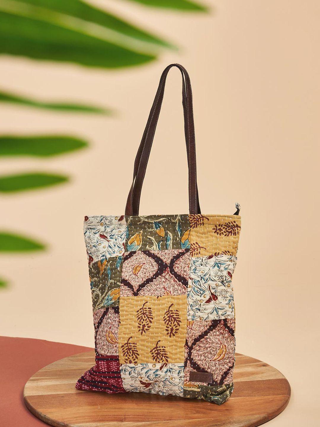 fabindia printed shopper tote bag with applique