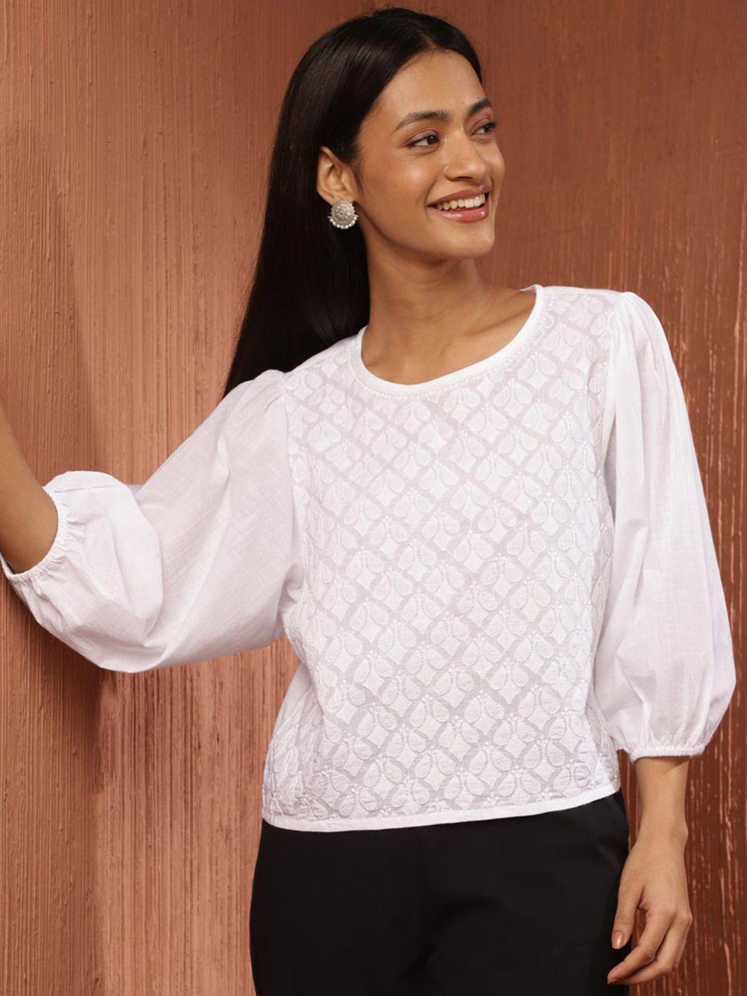 fabindia puff sleeve cotton top