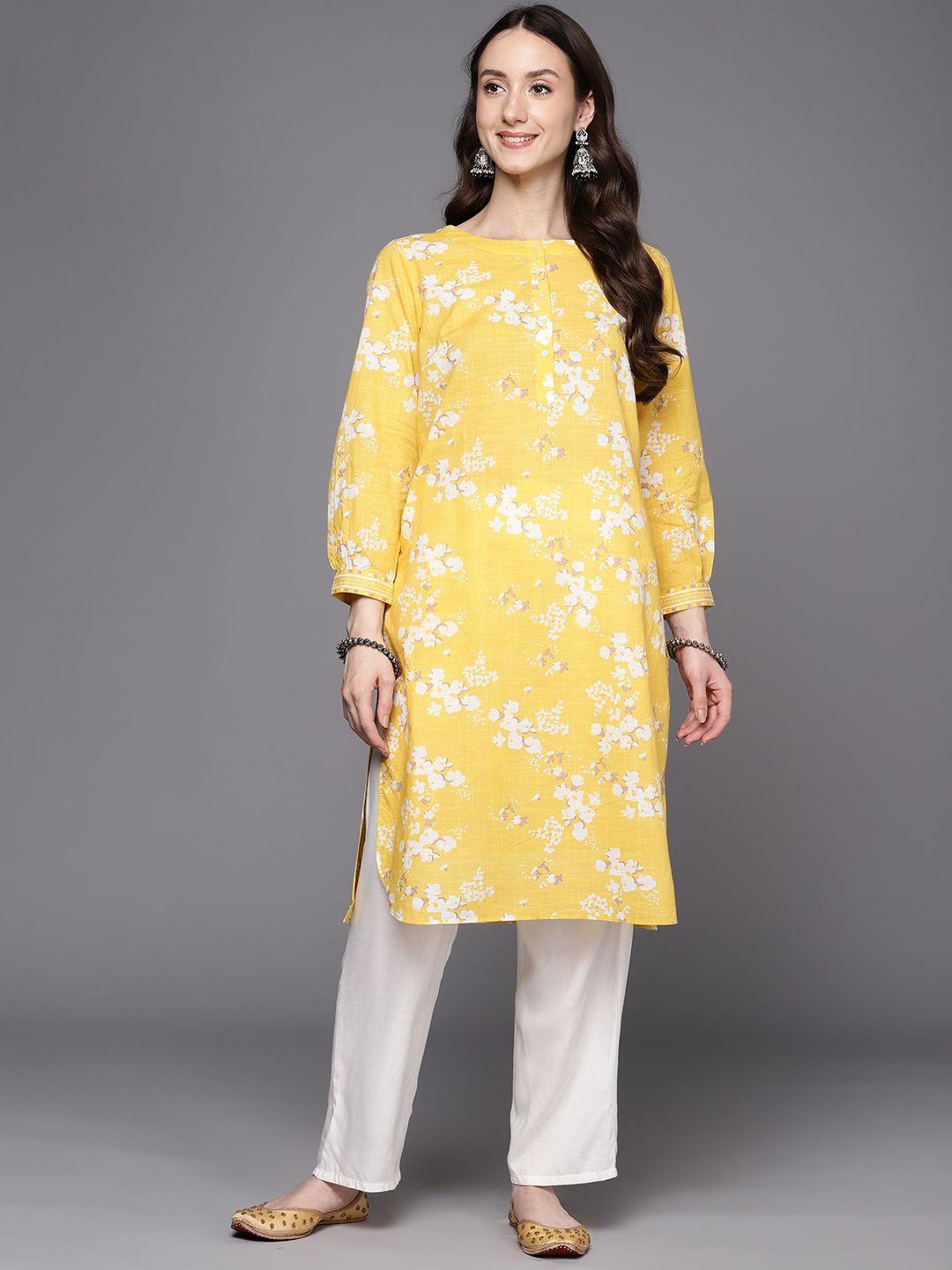 fabindia pure cotton floral printed straight kurta