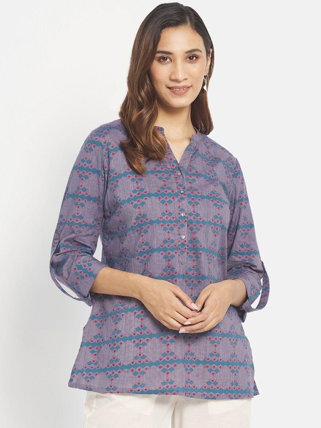 fabindia purple & blue printed pure cotton kurti