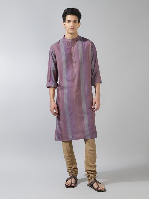 fabindia purple comfort fit striped kurta