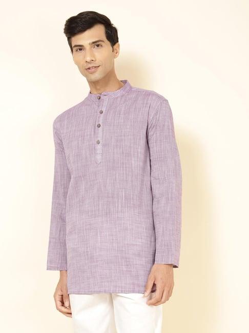 fabindia purple cotton comfort fit texture short kurta