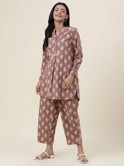 fabindia purple cotton printed kurti pant set