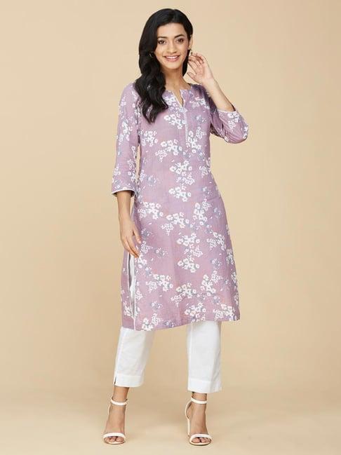 fabindia purple cotton printed straight kurta