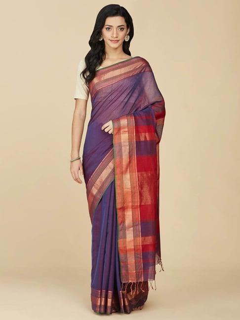 fabindia purple cotton silk printed saree without blouse piece