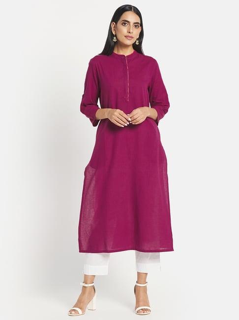 fabindia purple cotton straight kurta