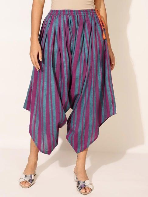 fabindia purple cotton striped palazzos