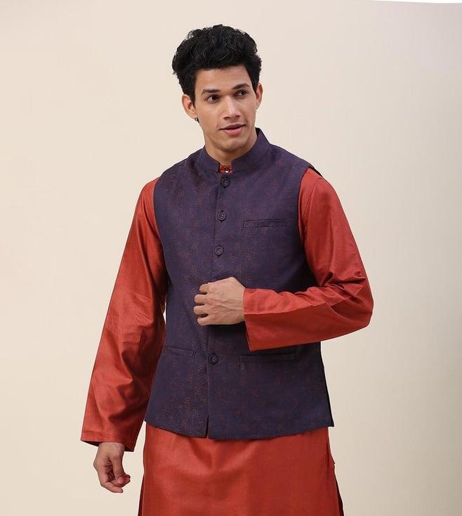 fabindia purple linen printed nehru jacket