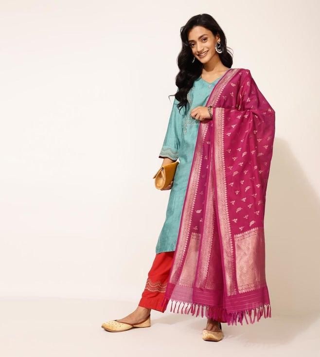 fabindia purple silk blend woven dupatta