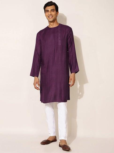 fabindia purple slim fit striped kurta