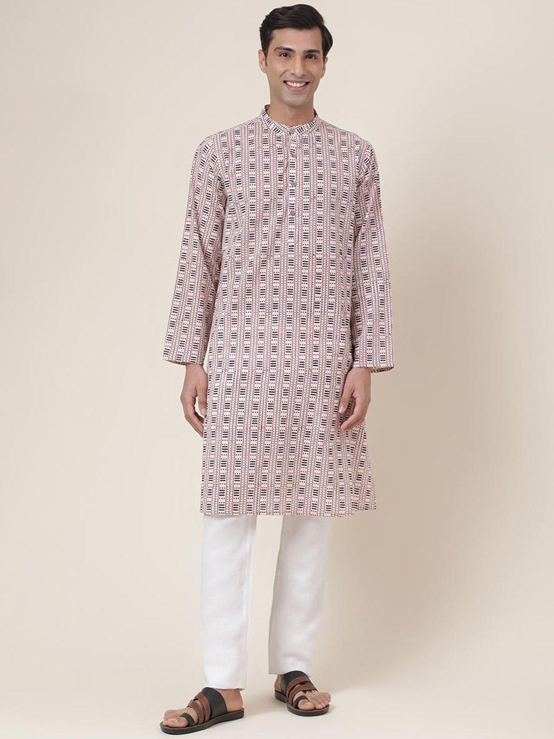 fabindia quirky printed band collar cotton kurta