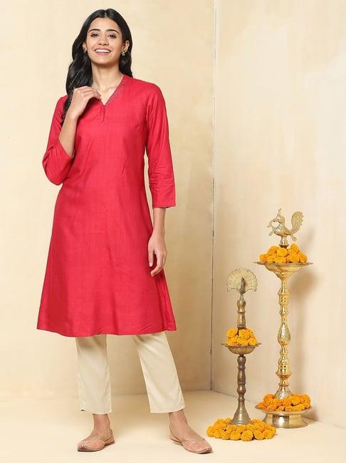 fabindia red a line kurta