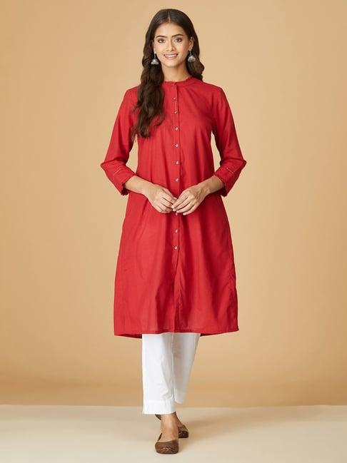 fabindia red cotton a line kurta