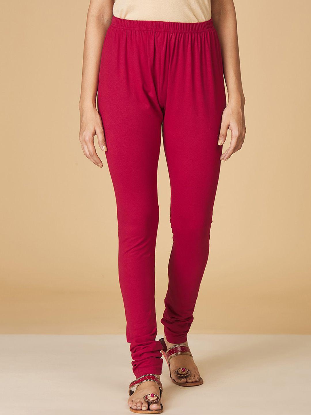 fabindia red cotton churidar length leggings