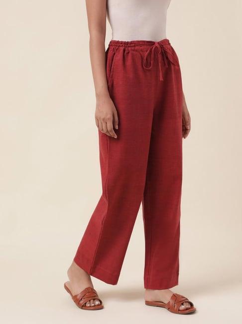 fabindia red cotton comfort fit pants