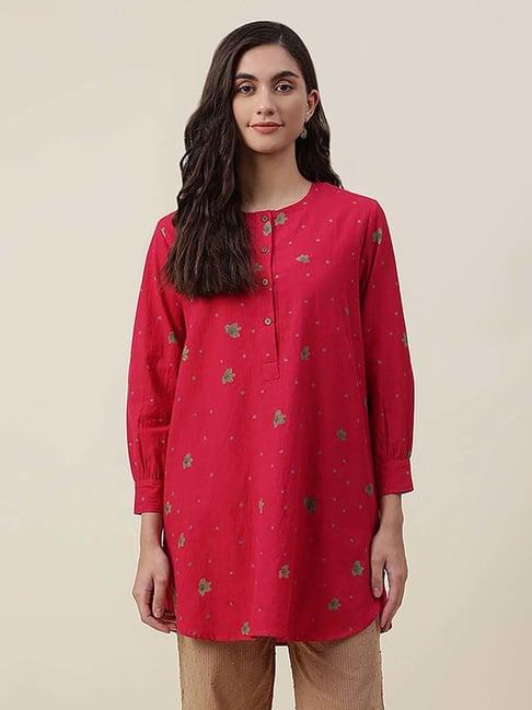 fabindia red cotton floral print tunic