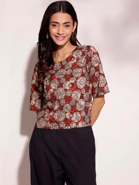 fabindia red cotton hand block printed regular top