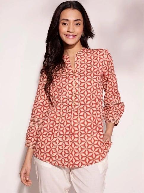 fabindia red cotton hand block printed tunic