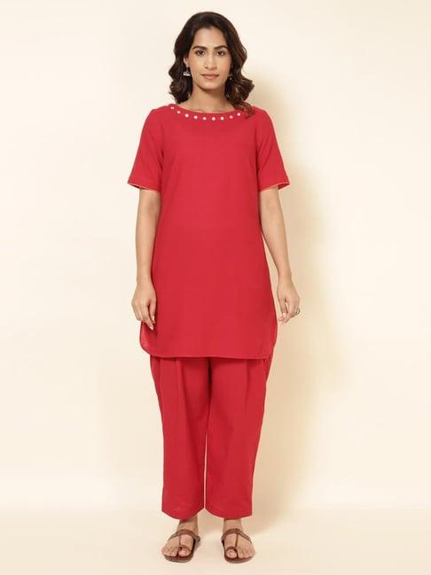 fabindia red cotton kurta salwar set