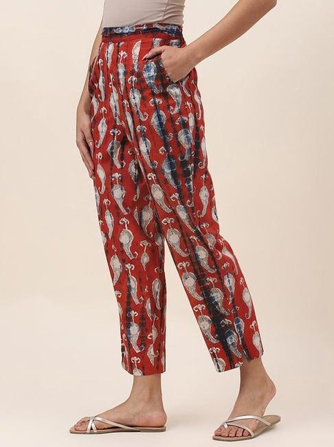 fabindia red cotton printed pants