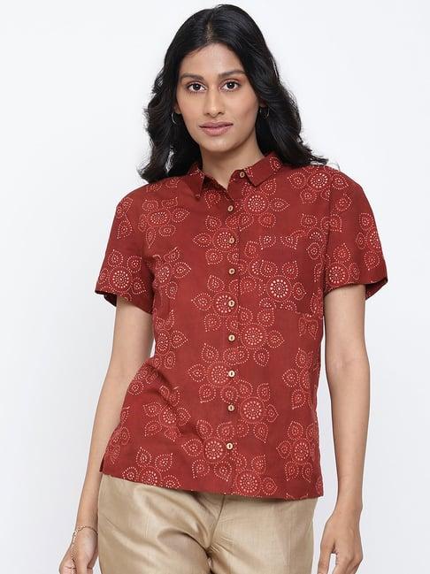 fabindia red cotton printed shirt