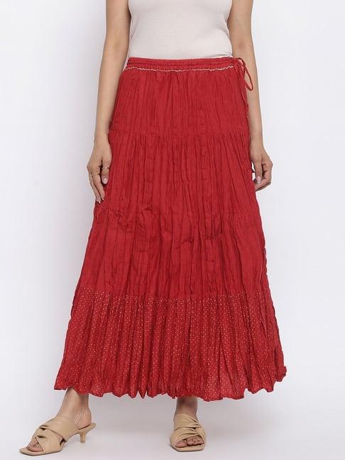 fabindia red cotton printed skirt