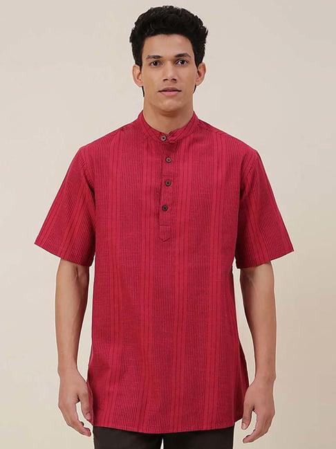 fabindia red cotton regular fit striped short kurta