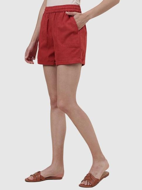 fabindia red cotton shorts