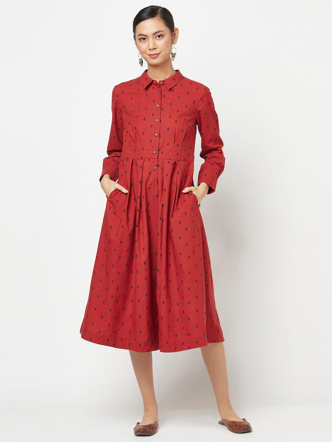 fabindia red ethnic motifs ethnic shirt midi dress