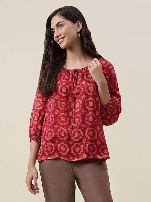 fabindia red floral print top