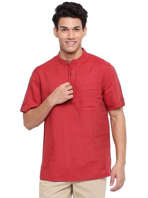 fabindia red mandarin collar short kurta