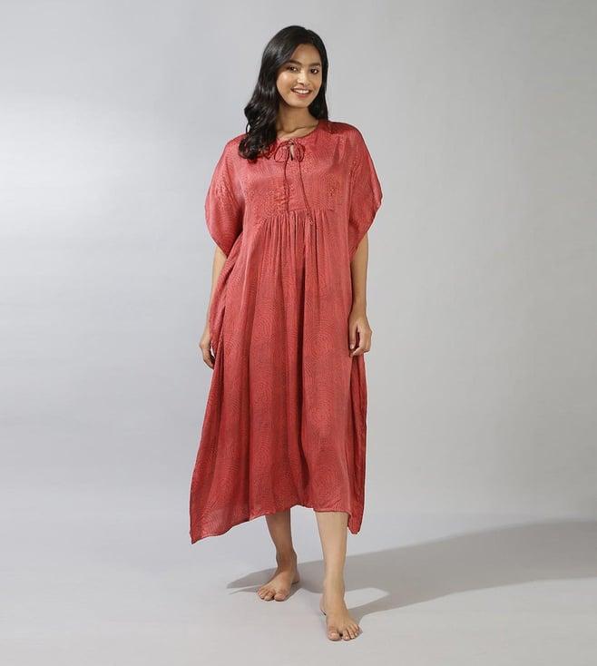 fabindia red rayon blend embroidered kaftan