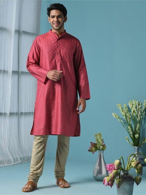 fabindia red regular fit printed kurta