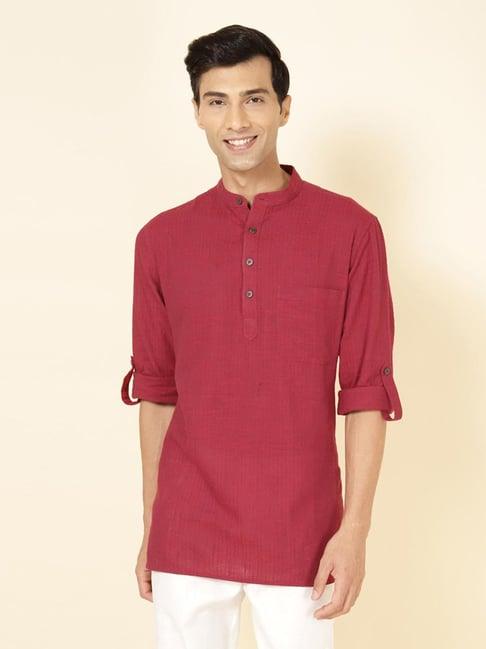 fabindia red regular fit short kurta