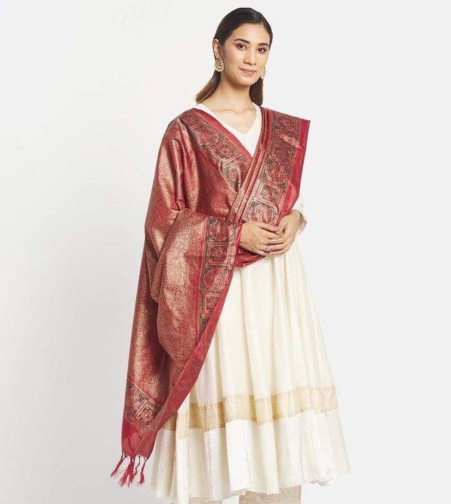 fabindia red silk hand block printed dupatta