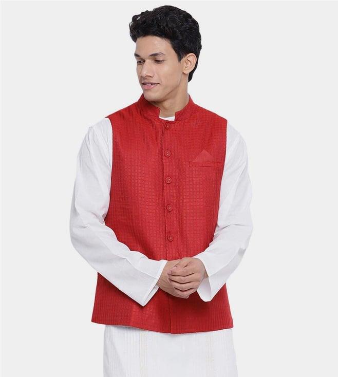 fabindia red viscose blend dobby jacket