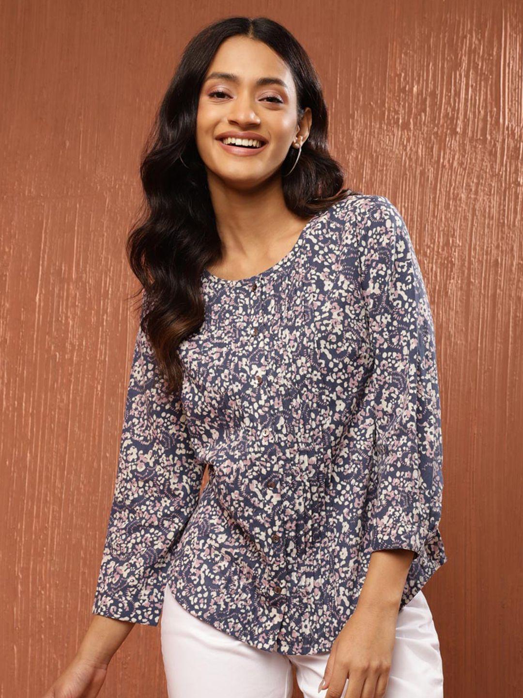 fabindia round neck floral print cotton top