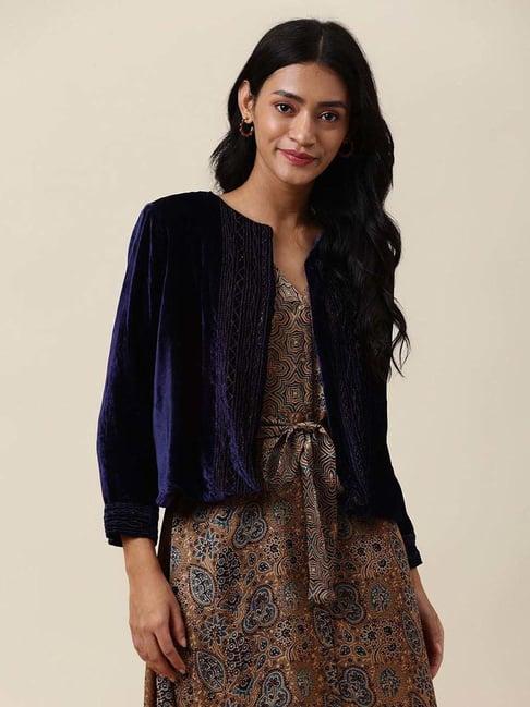 fabindia royal blue embroidered jacket